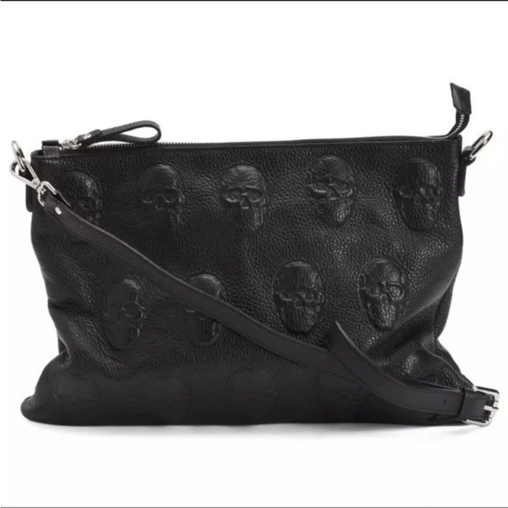 IO Pelle Skull Embossed Leather Crossbody Bag NWT Made in Italy